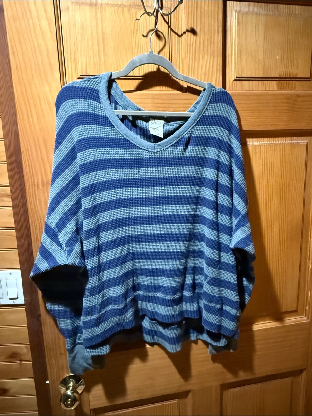 aerie Blue and Navy Striped V-Neck Sweater